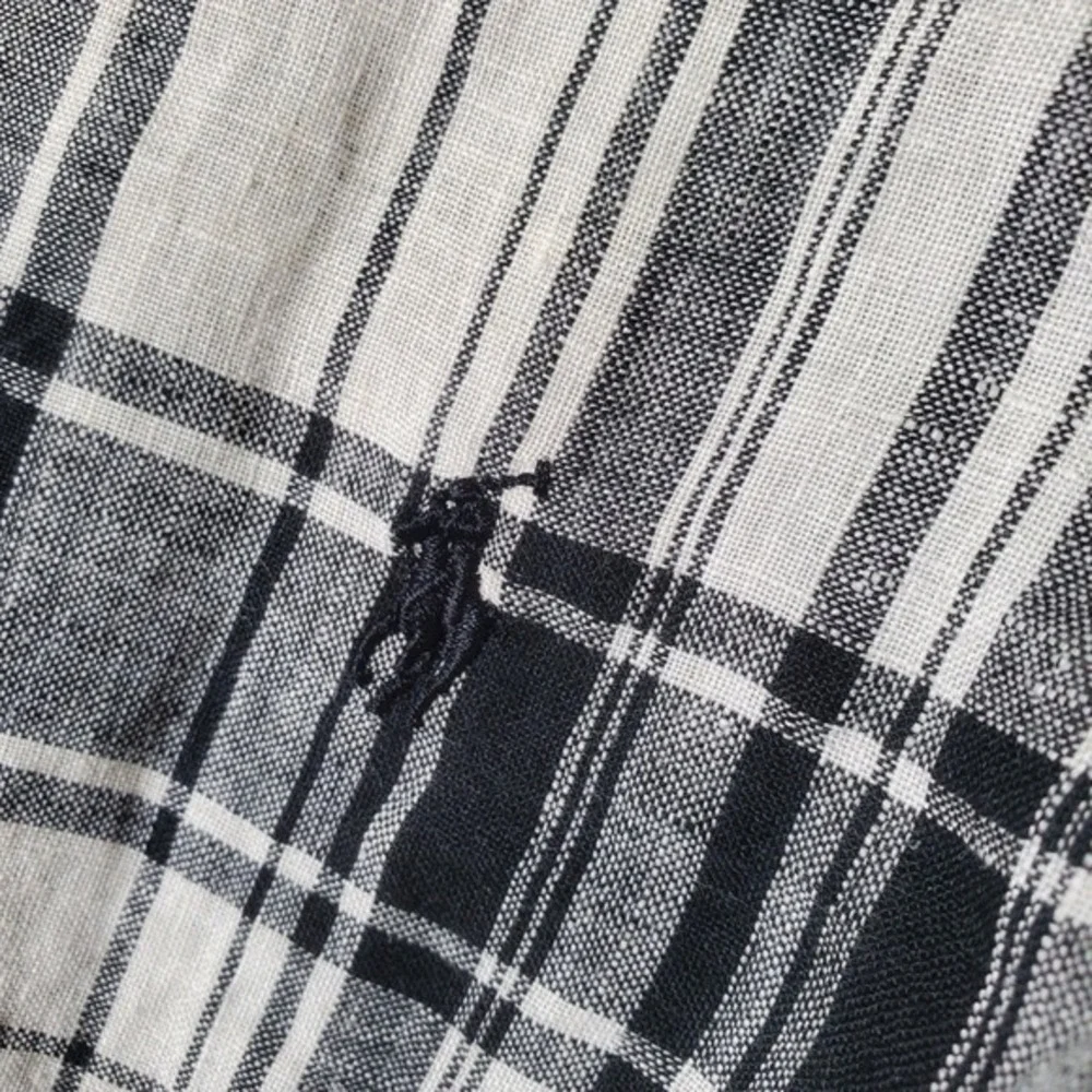 Ralph Lauren Black White Plaid Slub Linen Shirt Button Down Long Sleeve Youth Lg